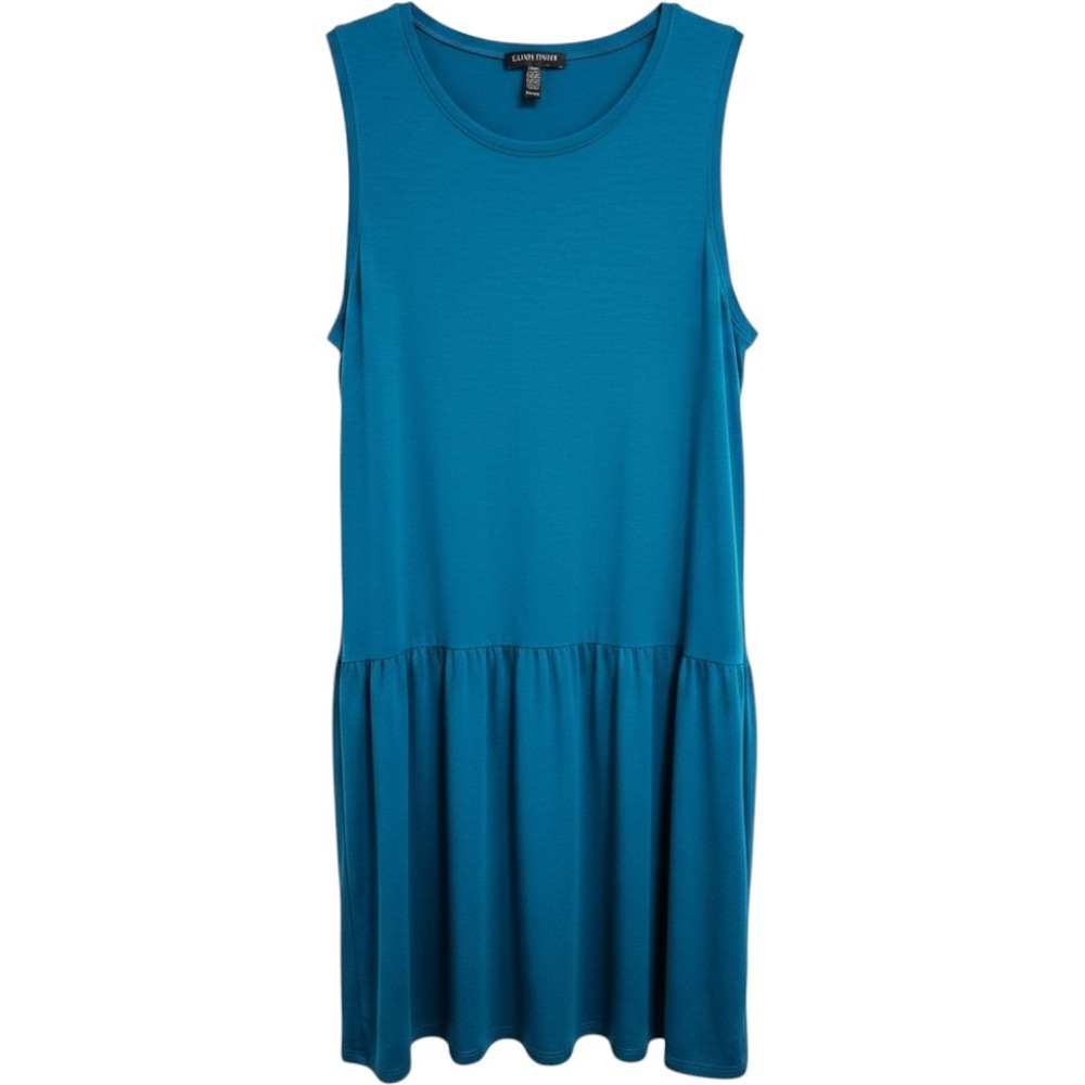 Eileen Fisher Tencel Midi Dress Minimalist Capsule Relaxed Boho Teal Blue MP
